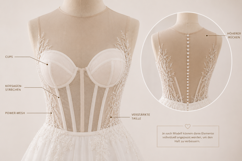 Warum sind manche Brautkleider so teuer. Brautkleid-Oberteil mit verstärkter Korsage für optimalen Halt und perfekten Sitz