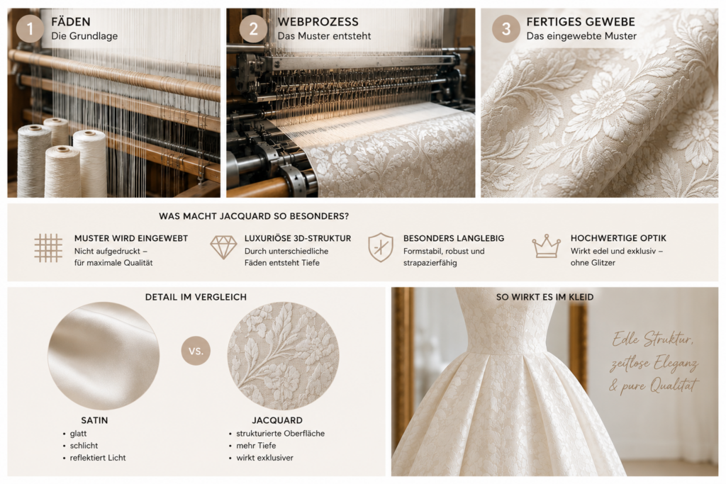 Warum sind manche Brautkleider so teuer? Hochwertiges Jacquard Gewebe