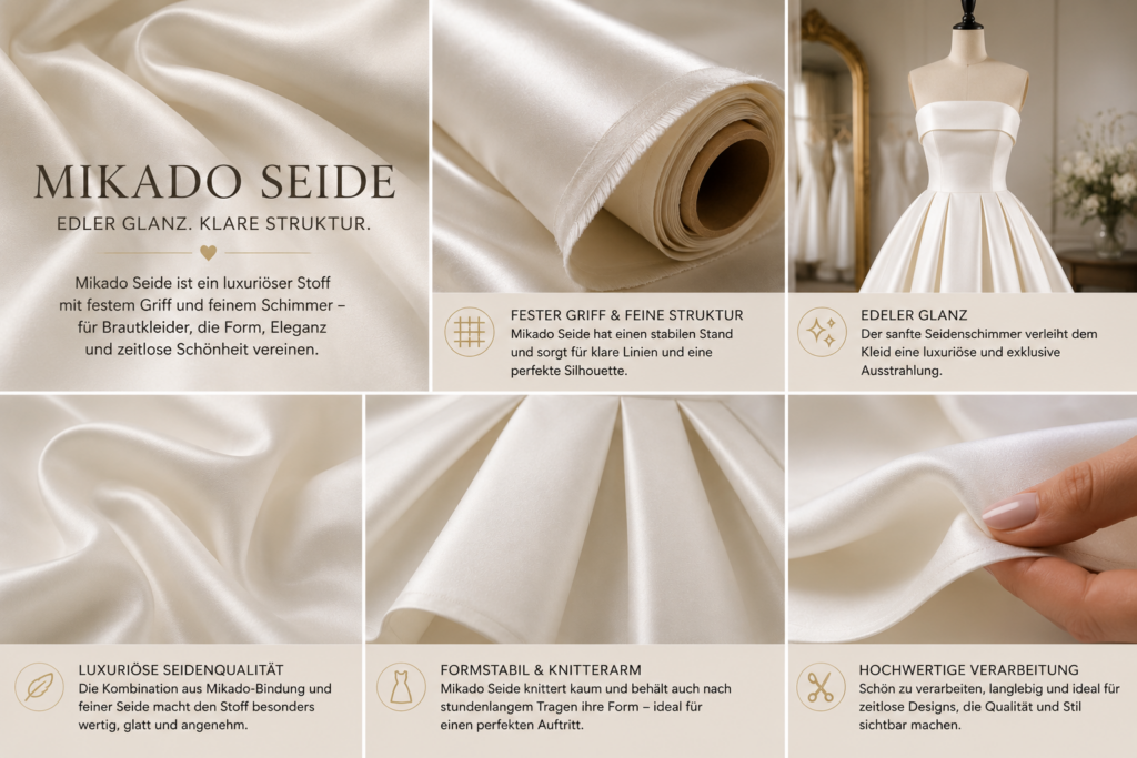 Warum sind manche Brautkleider so teuer? Hochwertige Mikado-Seide im Brautkleid