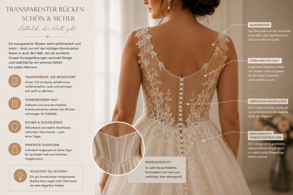 Curvy Brautkleid die Rückenansicht aus durchsichtiger Spitze