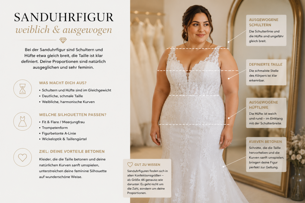 Ein Brautkleid für die Sanduhrfigur auch für Curvy Bräute sehr gut geeignet.
