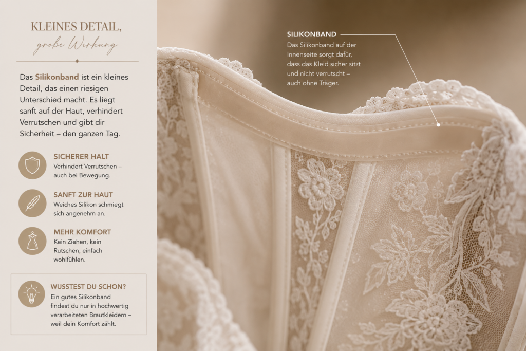 Curvy Brautkleid innen Corsage und ein Silikonband für mehr Halt